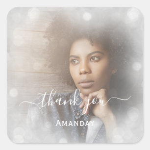 Sticker Carré Merci Nom Photo Mariée Douce16 