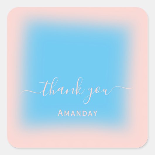 Sticker Carré Merci Nom Rose Océan Pastel Mariage Sweet16 (Devant)