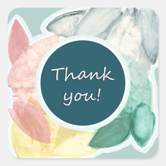 Sticker Carré Merci Pastel Feuilles tropicaux (Devant)