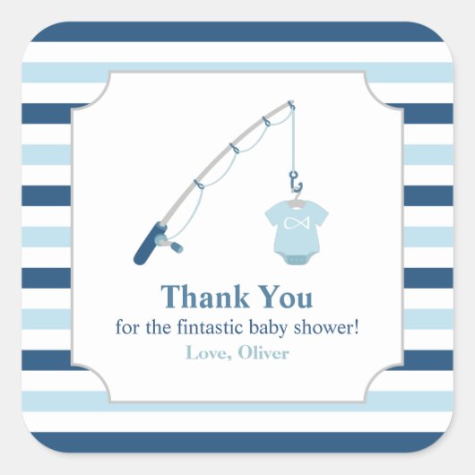 Sticker Carré Merci Pêche Baby shower à thème (Devant)