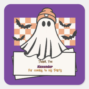 Sticker Carré Merci personnalisé mignon Fantôme d'Halloween