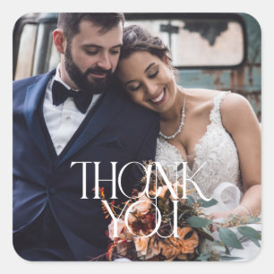 Sticker Carré Merci photo mariage élégant Favoriser