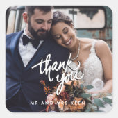 Sticker Carré Merci photo mariage élégant Favoriser (Devant)