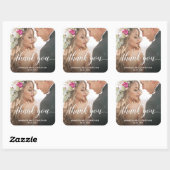 Sticker Carré Merci photo Mariage moderne (Feuille)