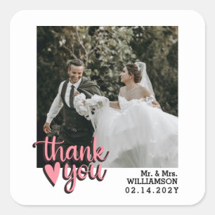 Sticker Carré Merci photo minimaliste Mariage moderne