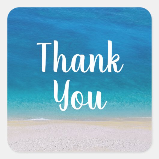 Sticker Carré Merci Plage Thème Mer Bleue Océan Photo Simple (Devant)