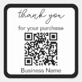 Sticker Carré Merci pour l'achat d'entreprise QRCode noir blanc (Devant)