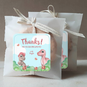 Sticker Carré Merci pour l'anniversaire de dinosaure de fille