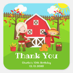 Sticker Carré Merci pour l'anniversaire de la fille aux cheveux