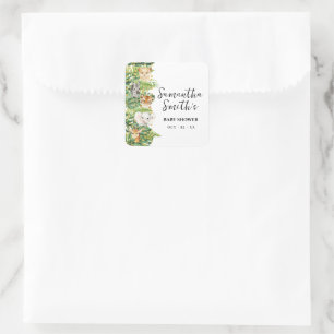 Sticker Carré Merci pour le Baby shower d'animaux Safari à venir