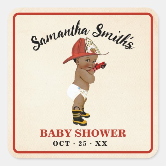 Sticker Carré Merci pour le Baby shower d'un pompier (Devant)