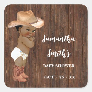 Sticker Carré Merci pour le Baby shower occidental Cowboy