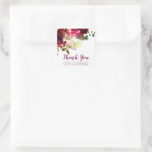 Sticker Carré Merci pour venir, la faveur florale bordeaux (Sac)