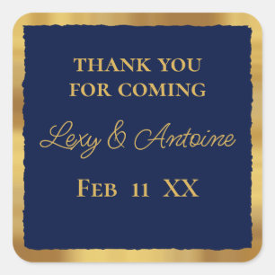 Sticker Carré Merci Pour Venir Luxe Gold Edge Marine Blue