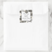 Sticker Carré Merci pour venir Noir Rose mariage Faveur (Sac)