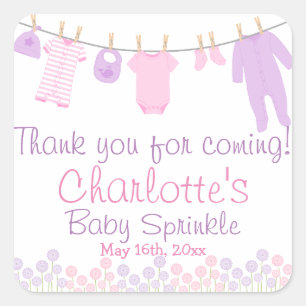 Sticker Carré Merci Pour Venir Petits Vêtements Bébé Sprinkle