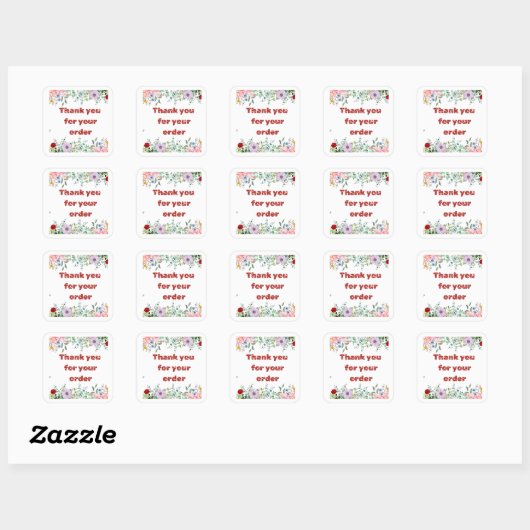 Sticker Carré Merci pour votre commande (Feuille)