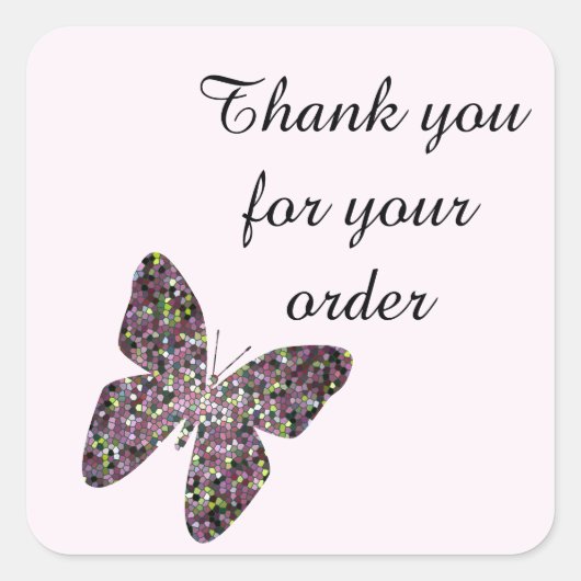 Sticker Carré Merci pour votre commande avec papillon en mosaïqu (Devant)