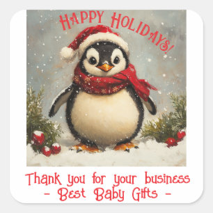 Sticker Carré Merci Pour Votre Entreprise, Penguin De Noël