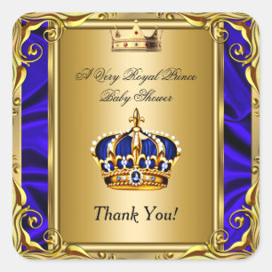 Sticker Carré Merci Prince Royal Blue Baby shower Regal Gold