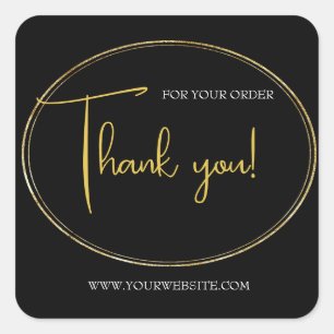 Sticker Carré Merci professionnel personnalisé Black & Gold Squa