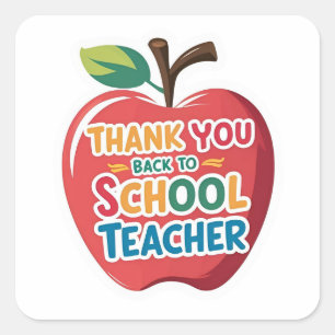 Sticker Carré Merci Retour à l'école Enseignant Apple