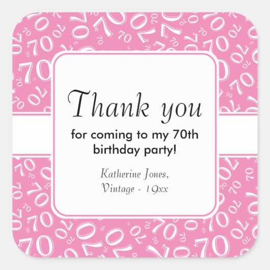 Sticker Carré Merci : Rose/Blanc 70e Motif de numéro d'anniversa (Devant)
