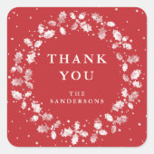 Sticker Carré Merci rouge Noël Holly Wreath (Devant)