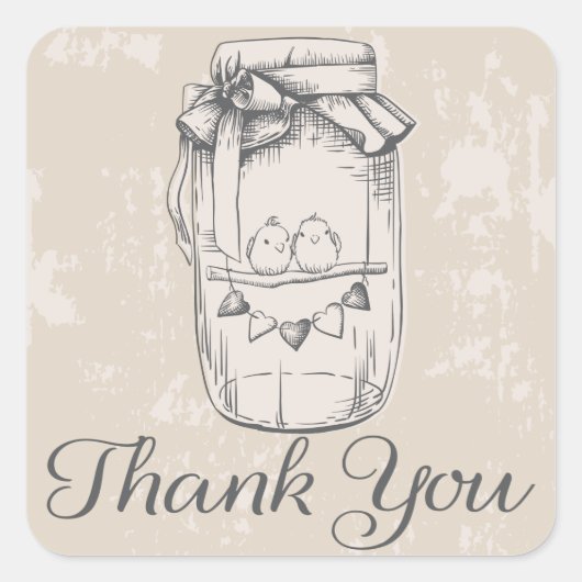 Sticker Carré Merci rustique Mason Coeurs Jar Tan Mariage (Devant)
