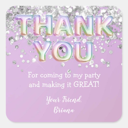 Sticker Carré Merci Silver Rainbow Balloons Favoriser (Devant)