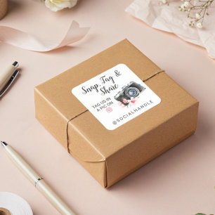 Sticker Carré Merci Snap, Tag & Share Chic Aquarelle Caméra