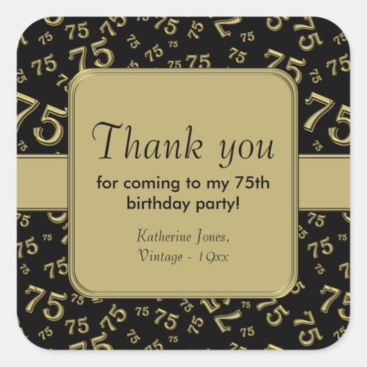 Sticker Carré Merci : Soirée d'or et de noir 75ème anniversaire (Devant)
