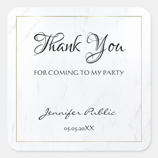 Sticker Carré Merci texte main or marbre Modèle (Devant)