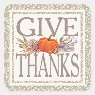 Sticker Carré Merci. Thanksgiving d'automne