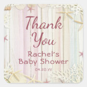 Sticker Carré Merci Tropical Beach Seashell Baby shower (Devant)