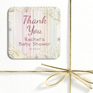Sticker Carré Merci Tropical Beach Seashell Baby shower