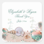 Sticker Carré Merci Tropical Island Beach Mariages Coquillages (Devant)
