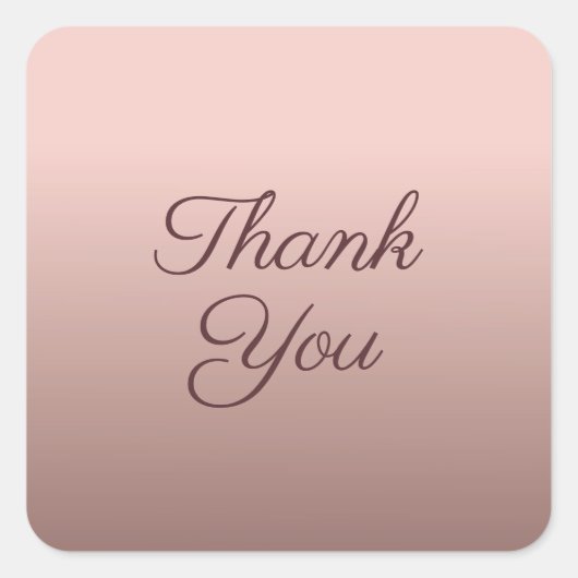 Sticker Carré Merci Typographie Script Modèle Rose Gold (Devant)