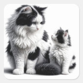 Sticker Carré Mère Chat et chaton en blanc (Devant)