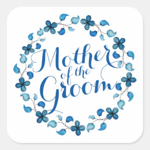 Sticker Carré Mère de l'Autocollant Mariage bleu floral Groom