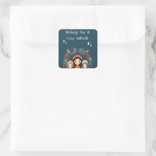 Sticker Carré Mère et filles de Noël Hygge Wreath