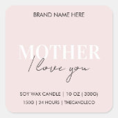 Sticker Carré Mère Je T'aime Bougie Élégante Rose (Devant)