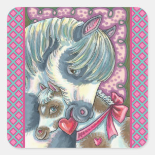 STICKER CARRÉ MÈRE PONY & SA MORTE VALENTINE FILLY, CHEVAL