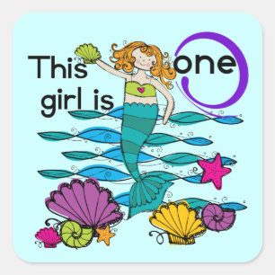 Sticker Carré Mermaid 1er Anniversaire Tshirts et cadeaux