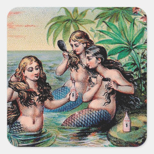 Sticker Carré Mermaid Antique Magie Océan Nautique