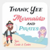 Sticker Carré Mermaid & Pirate Joint Anniversaire Merci (Devant)