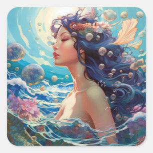 Sticker Carré Mermaid Sea Goddess Imaginaire Art