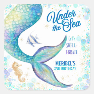 Sticker Carré Mermaid Under the Sea Birthday