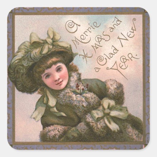Sticker Carré " Merrie Christmas" Vintage (Devant)