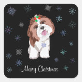 Sticker Carré Merry & Adorable Shih Tzu Avec Snowflake Nom du ch (Devant)